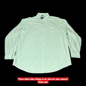 Chaps Shirt Mens 2XL Green Striped Button Down Long Sleeve Classic Pocket